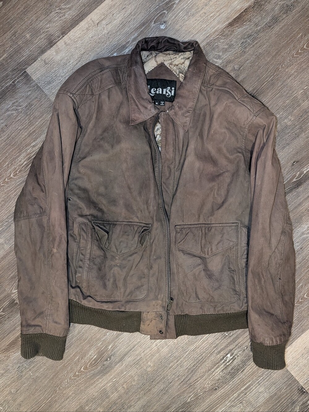 Vintage Learsi Brown Leather Map Jacket